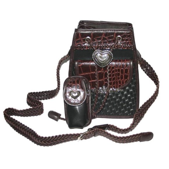 Fashion | Handbag Black and Brown Purse with Medallion Heart - Picture 1 of 3